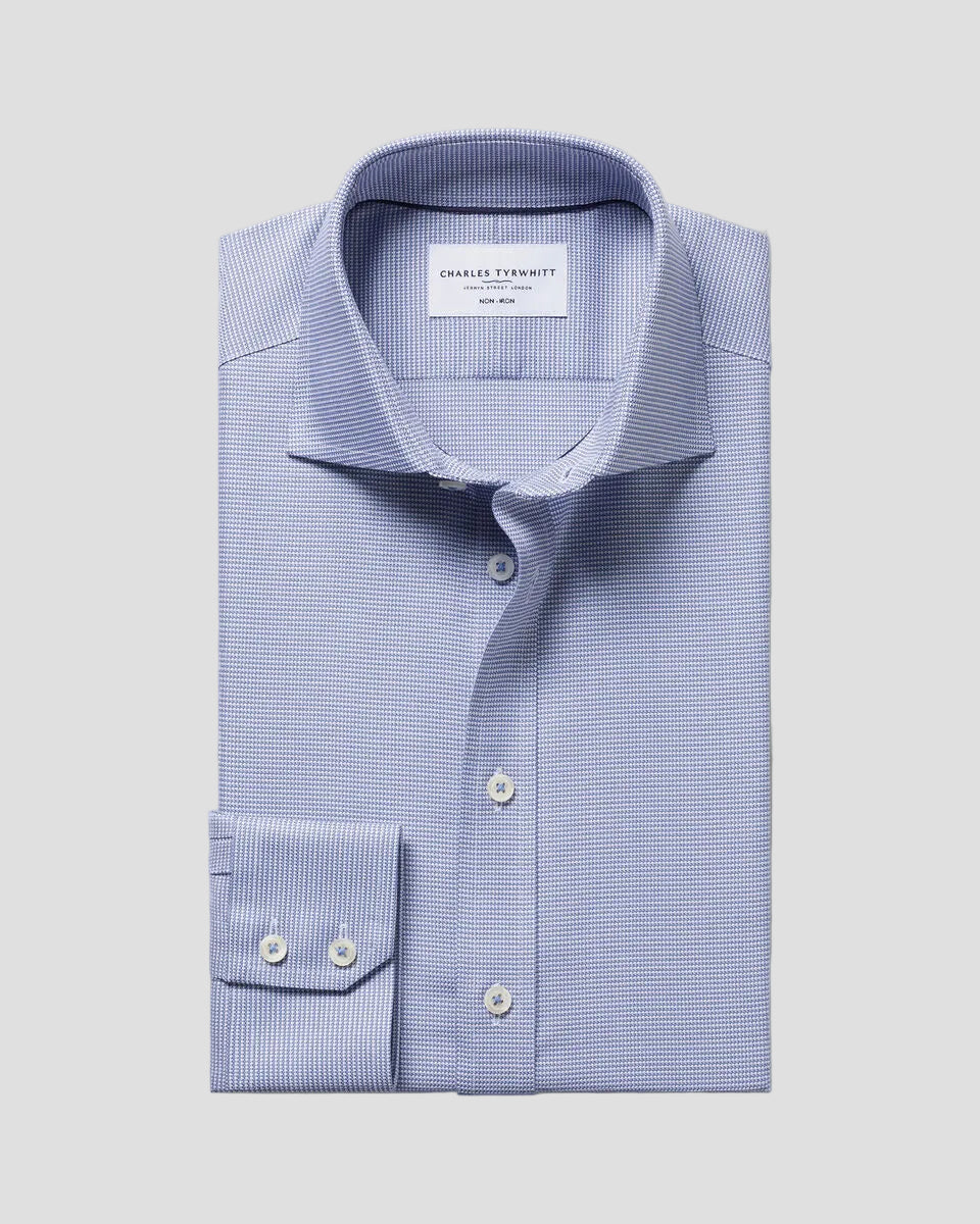 Charles Tyrwhitt Non-Iron Stretch Trafalgar Weave Shirt - Indigo Blue
