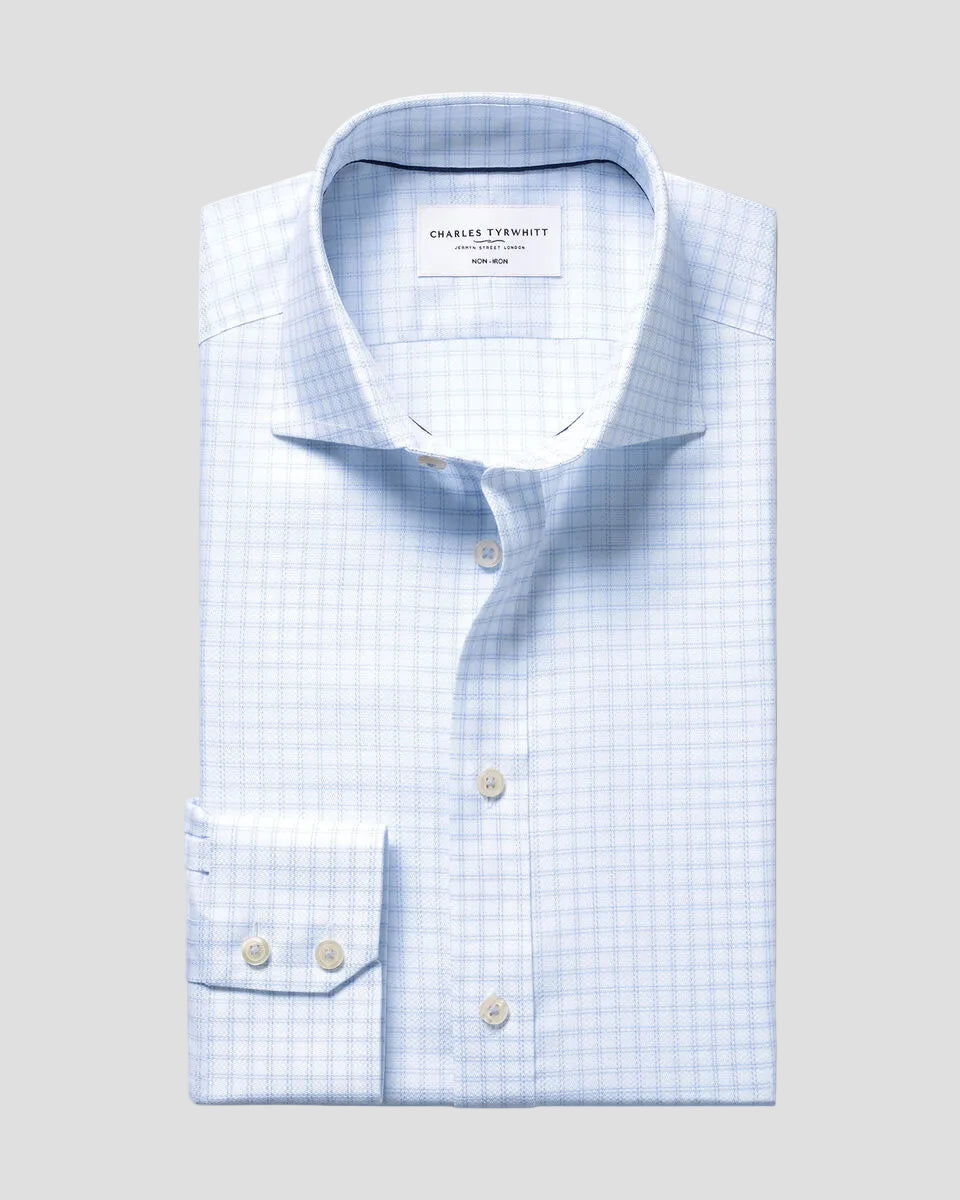 Charles Tyrwhitt Non-Iron Stretch Trafalgar Weave Shirt - Ocean Blue