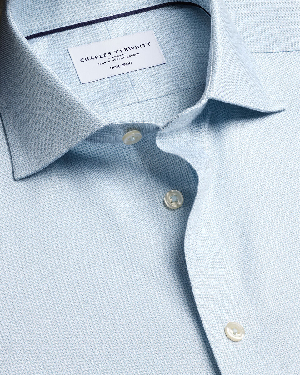 Charles Tyrwhitt Non-Iron Stretch Trafalgar Weave Shirt - Pale Teal Green