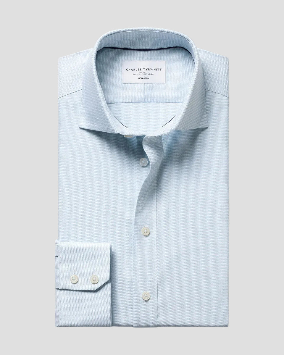 Charles Tyrwhitt Non-Iron Stretch Trafalgar Weave Shirt - Pale Teal Green
