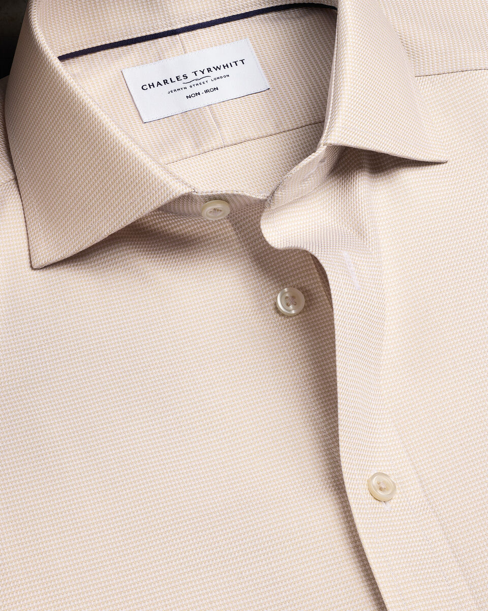 Charles Tyrwhitt Non-Iron Stretch Trafalgar Weave Shirt - Stone