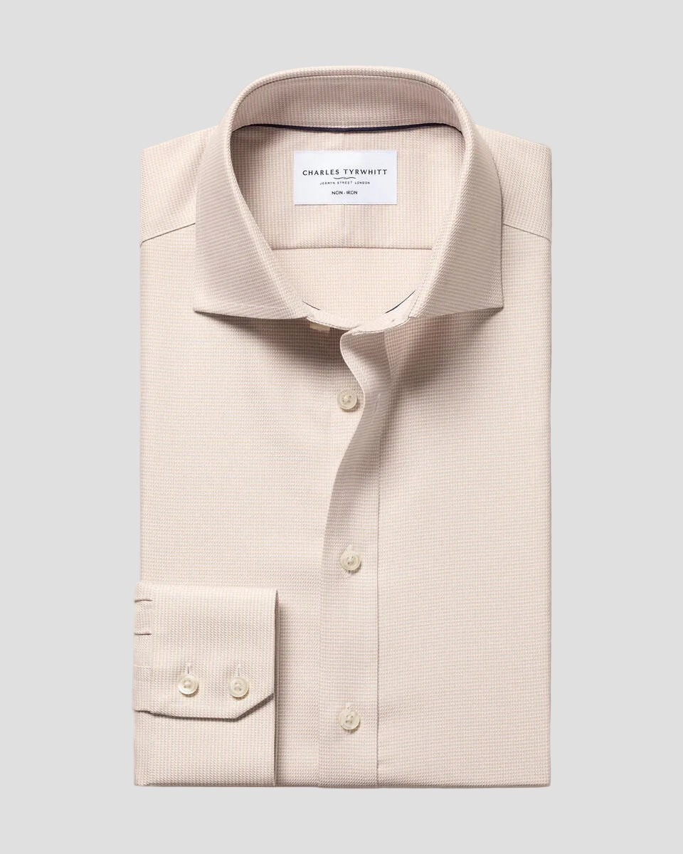 Charles Tyrwhitt Non-Iron Stretch Trafalgar Weave Shirt - Stone
