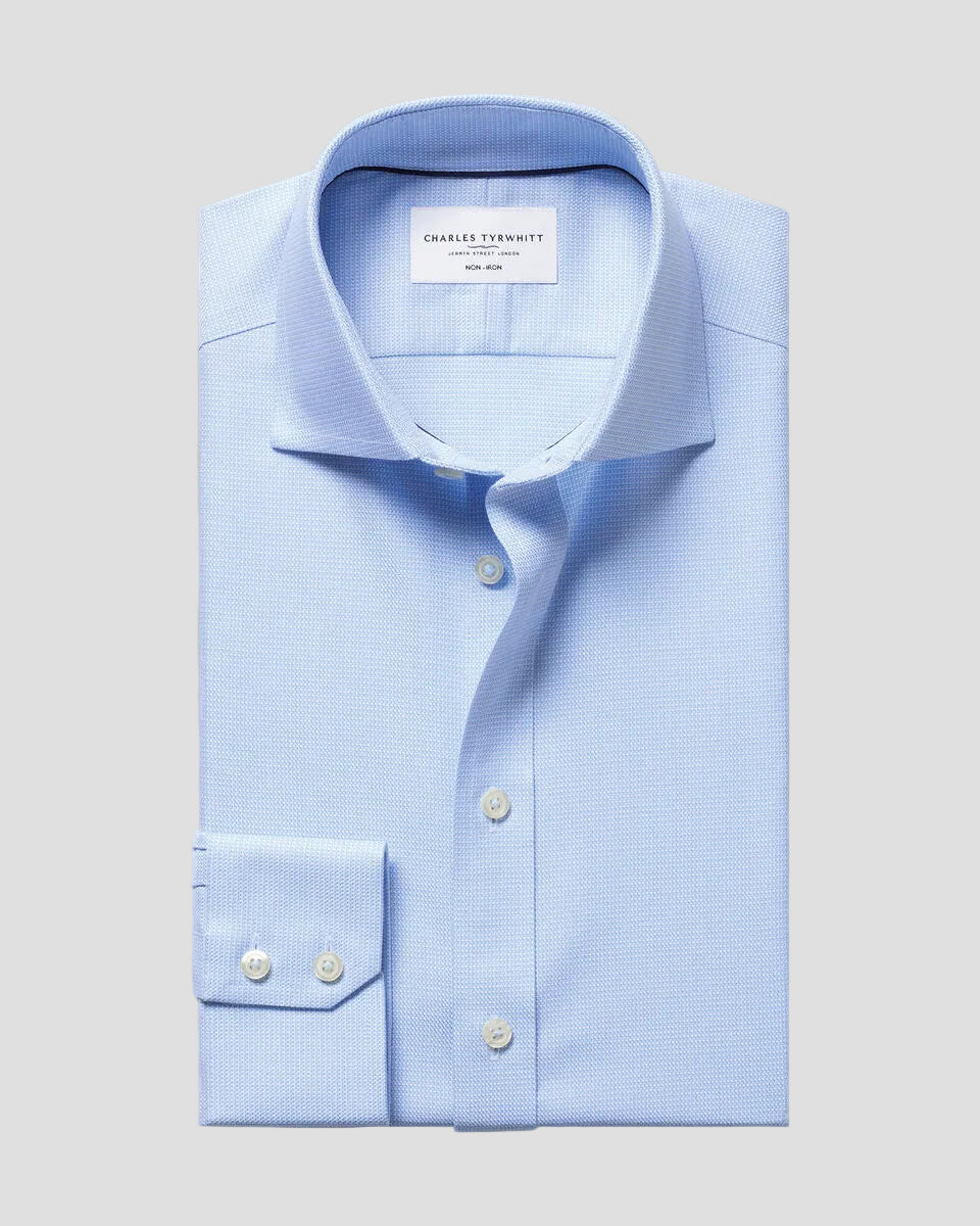 Charles Tyrwhitt Non-Iron Stretch Trafalgar Weave Shirt - Sky Blue