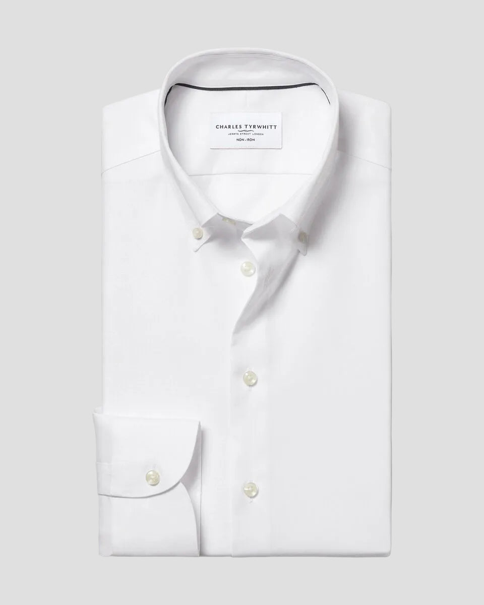 Charles Tyrwhitt Non-Iron Stretch Pinpoint Oxford Shirt - White