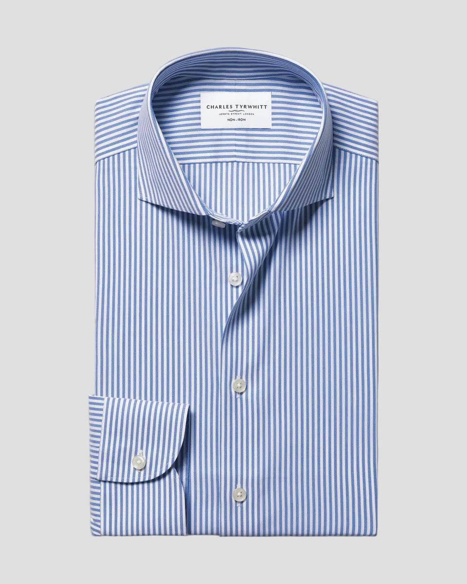 Charles Tyrwhitt Non-Iron Performance Twill Stripe Shirt - Royal Blue