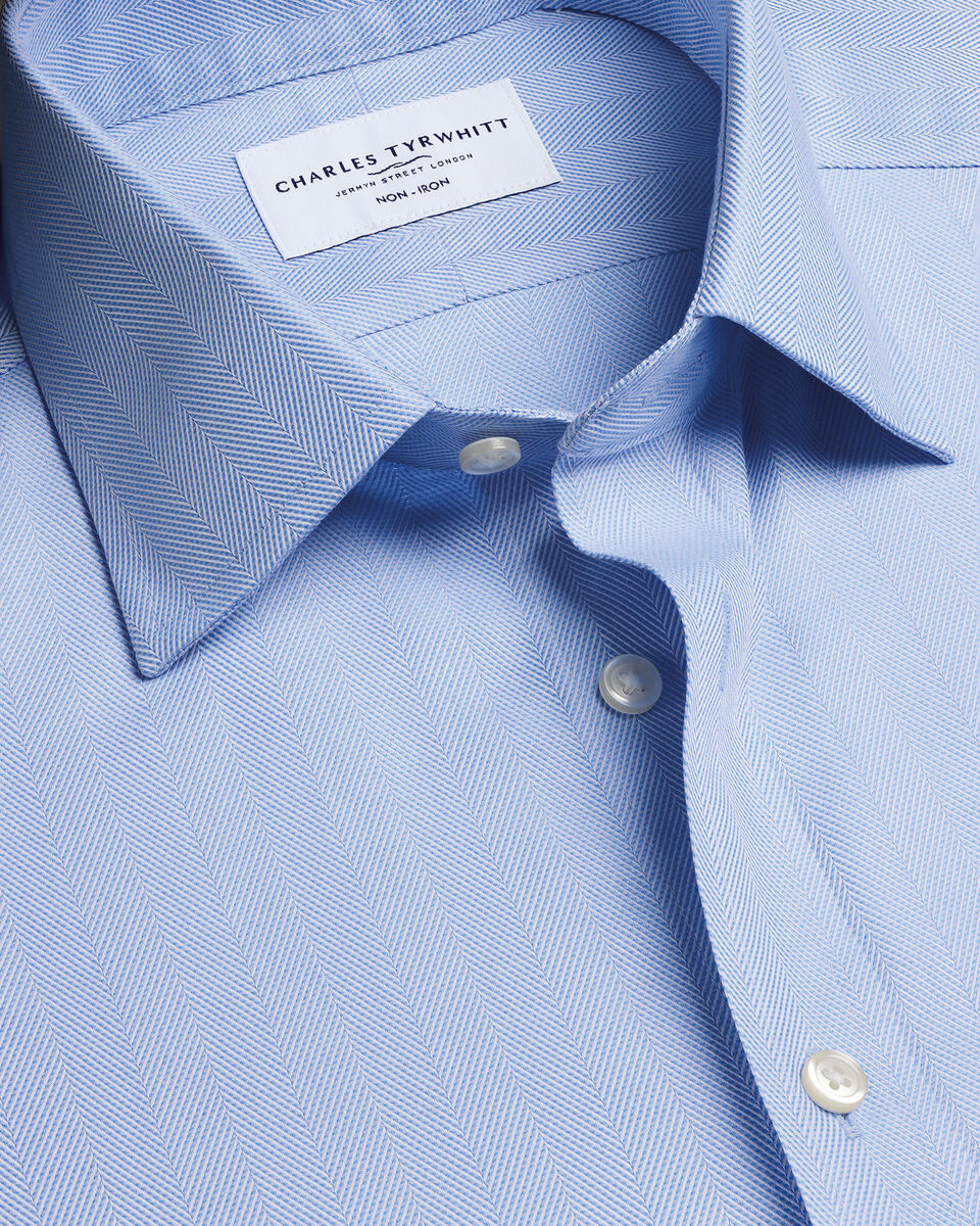 Charles Tyrwhitt Non-Iron Herringbone Shirt - Sky Blue