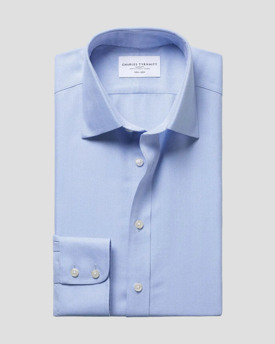 Charles Tyrwhitt Non-Iron Herringbone Shirt - Sky Blue