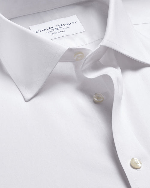 Charles Tyrwhitt Non-Iron Stretch Poplin Shirt - White - LuxxeCoast