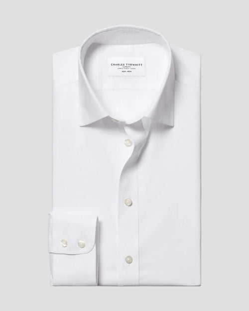 Charles Tyrwhitt Non-Iron Stretch Poplin Shirt - White - LuxxeCoast
