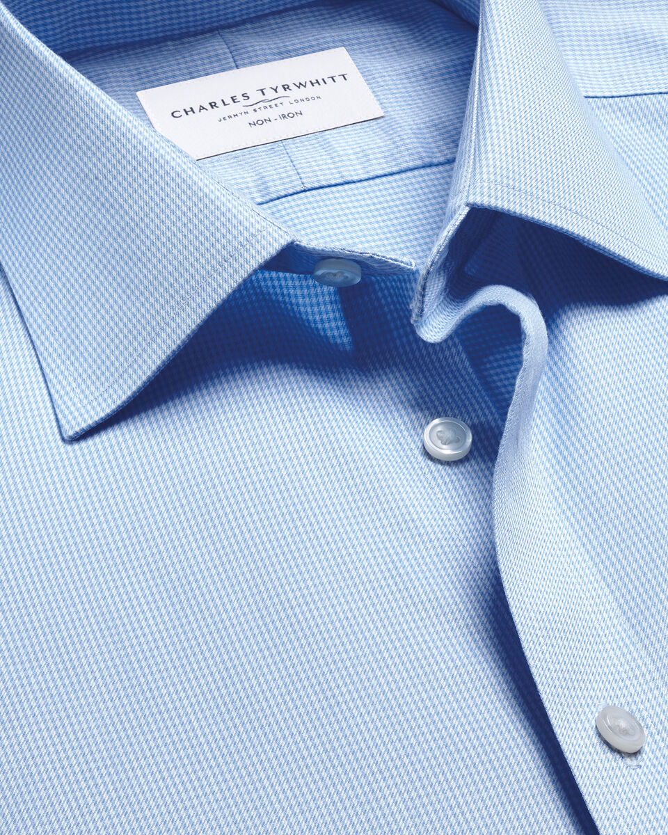 Charles Tyrwhitt Non-Iron Puppytooth Shirt - Sky Blue