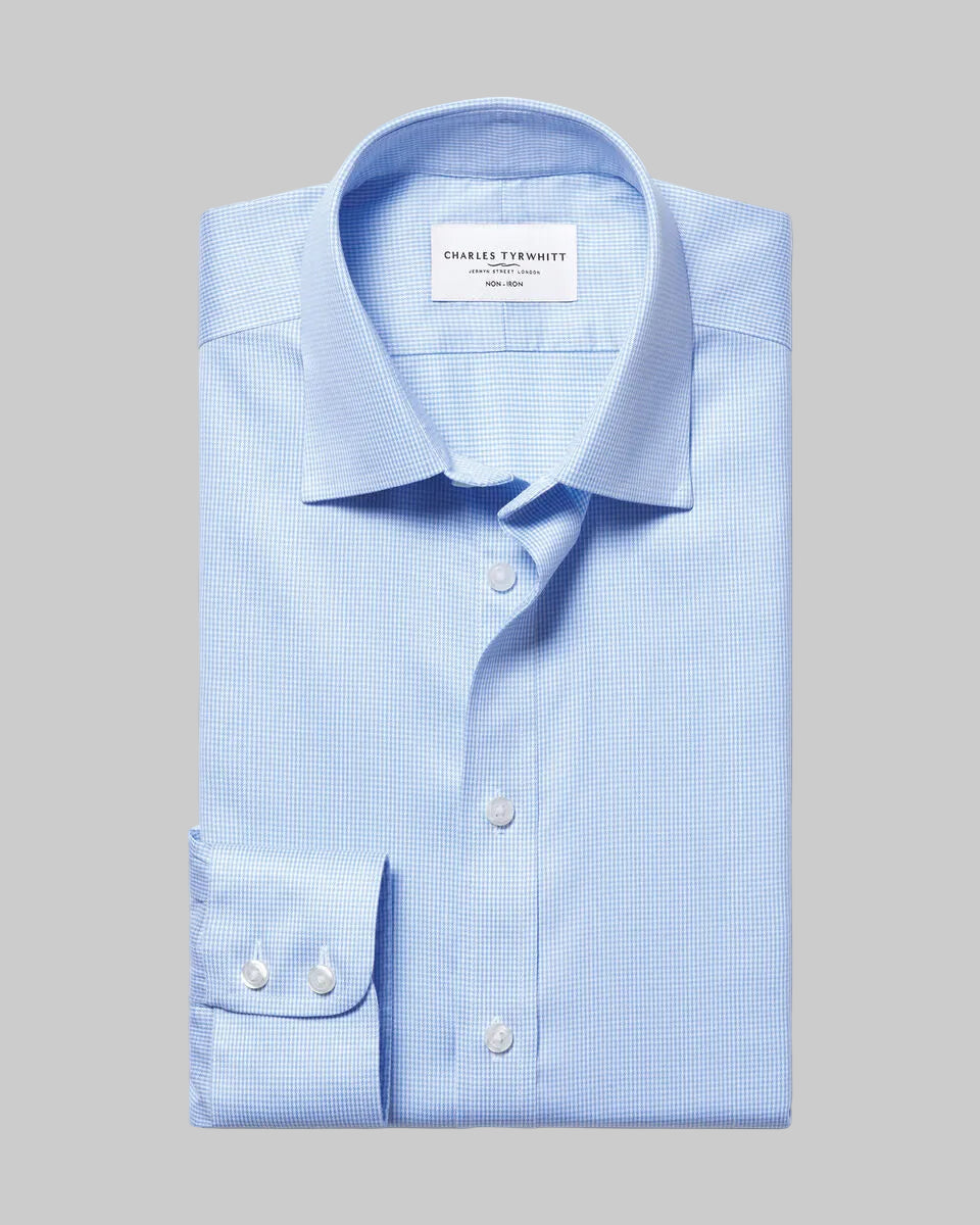 Charles Tyrwhitt Non-Iron Puppytooth Shirt - Sky Blue