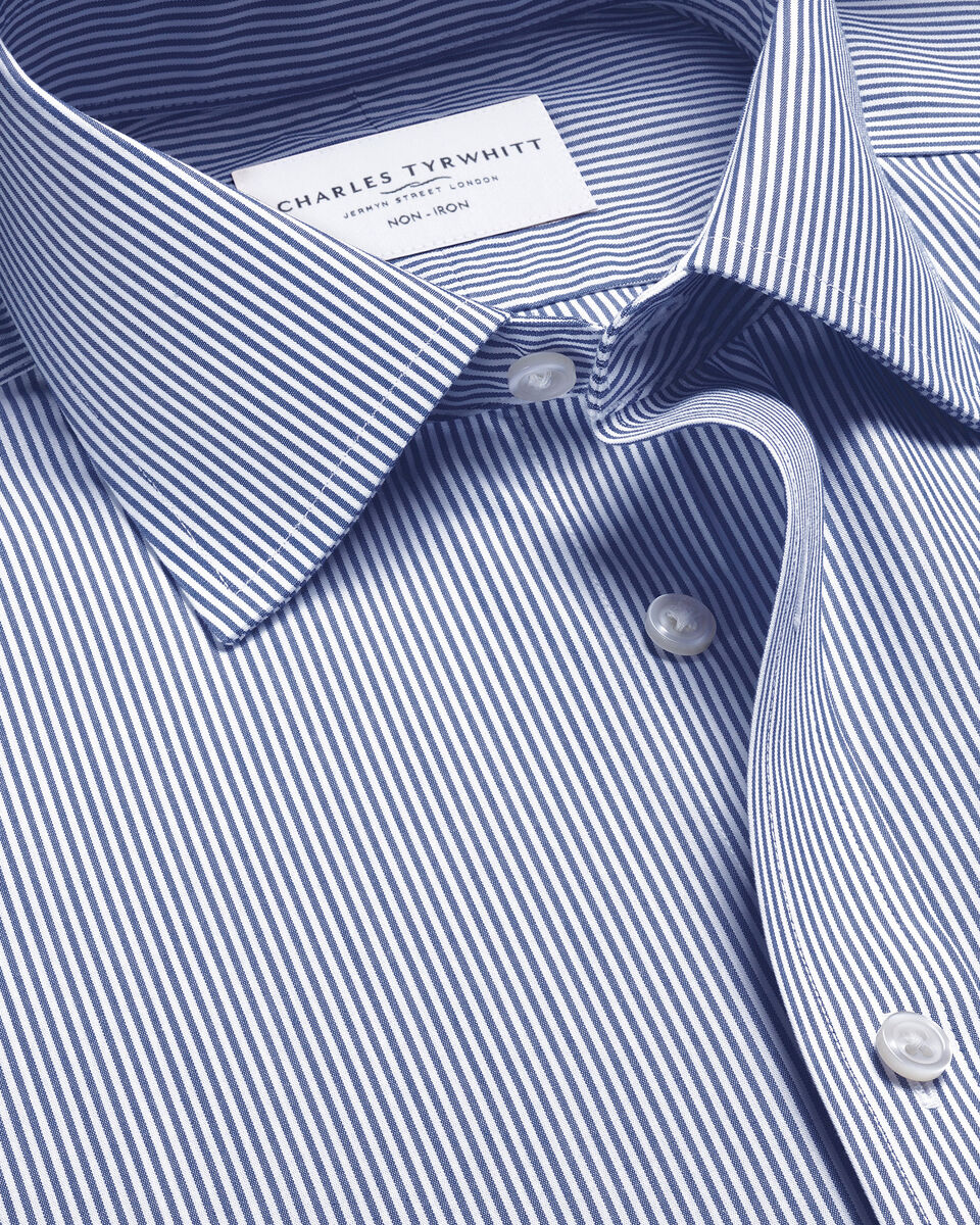 Charles Tyrwhitt Non-Iron Stretch Poplin Bengal Stripe Shirt - Royal Blue - LuxxeCoast