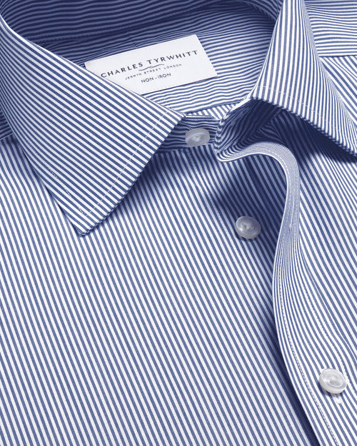 Charles Tyrwhitt Non-Iron Stretch Poplin Bengal Stripe Shirt - Royal Blue - LuxxeCoast