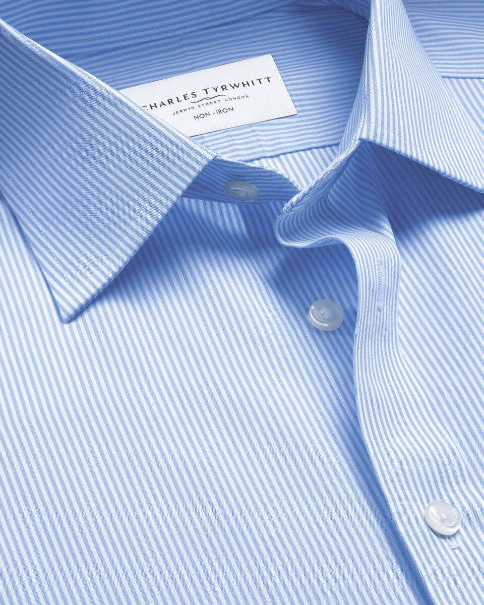 Charles Tyrwhitt Non-Iron Stretch Poplin Bengal Stripe Shirt - Cornflower Blue