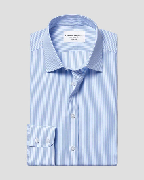 Charles Tyrwhitt Non-Iron Stretch Poplin Bengal Stripe Shirt - Cornflower Blue - LuxxeCoast