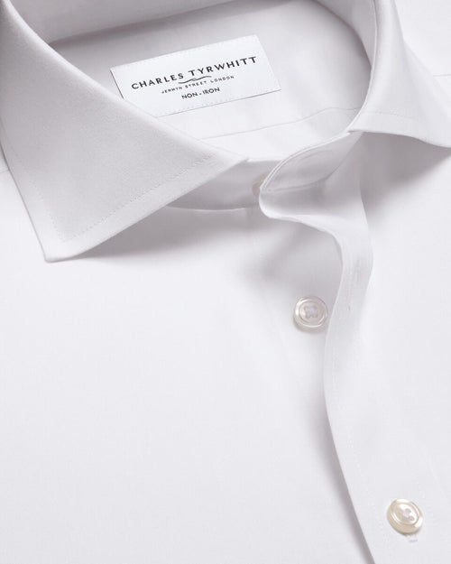 Charles Tyrwhitt Non-Iron Stretch Poplin Shirt - White (Modern Cutaway) - LuxxeCoast