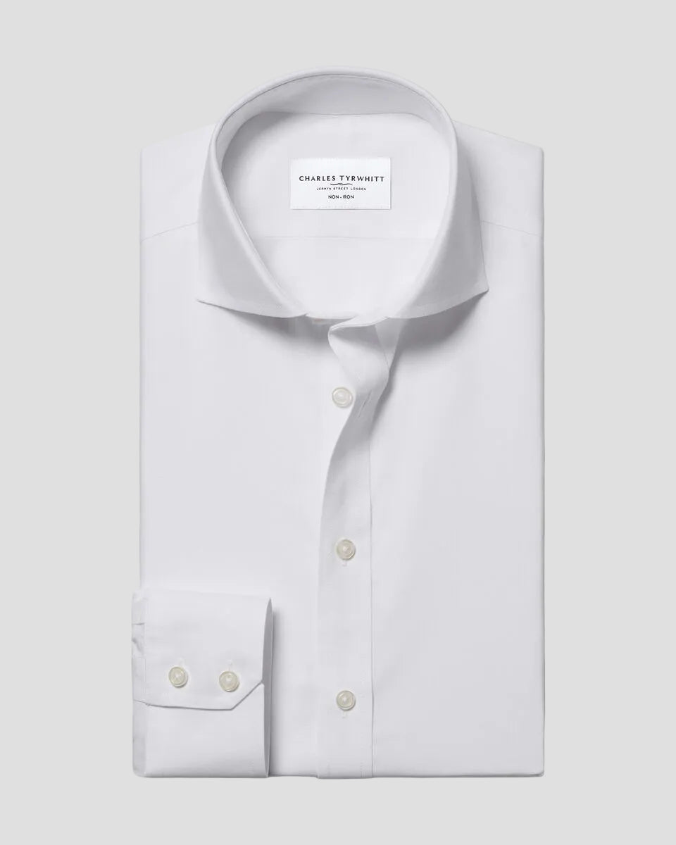 Charles Tyrwhitt Non-Iron Stretch Poplin Shirt - White (Modern Cutaway)