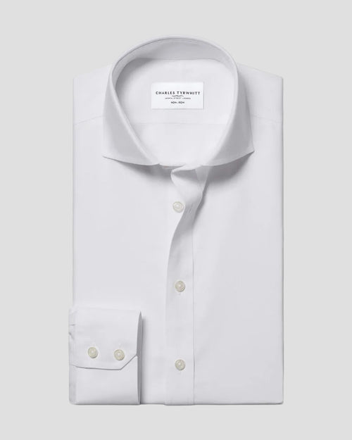 Charles Tyrwhitt Non-Iron Stretch Poplin Shirt - White (Modern Cutaway) - LuxxeCoast