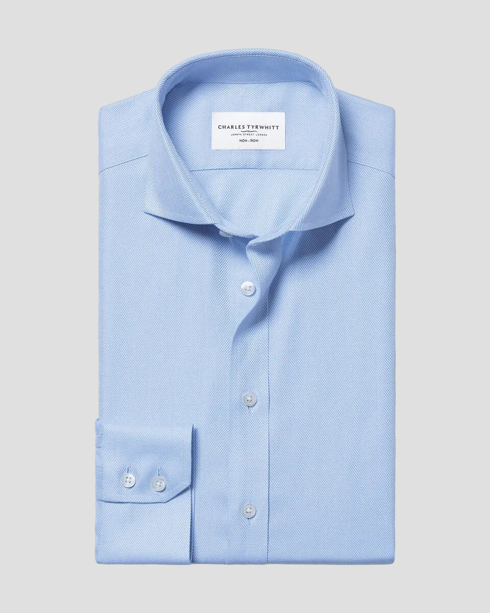 Charles Tyrwhitt Non-Iron Herringbone Shirt - Sky Blue
