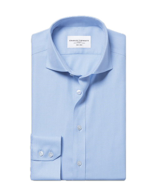 Charles Tyrwhitt Cutaway Collar Non-Iron Herringbone Shirt - Sky Blue