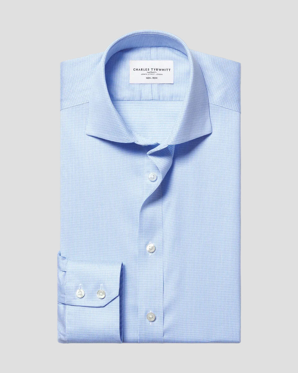 Charles Tyrwhitt Non-Iron Puppytooth Shirt - Sky Blue