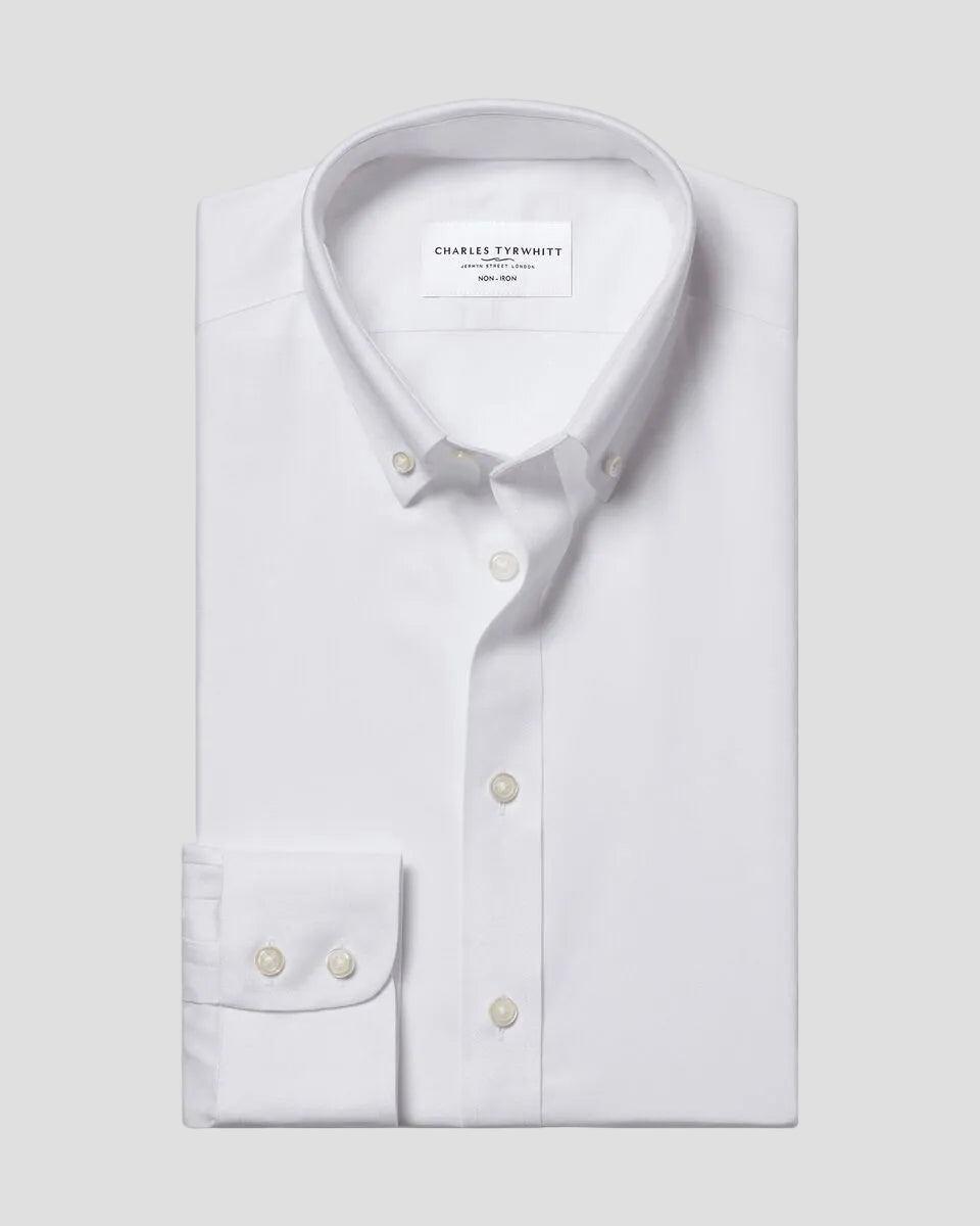 Charles Tyrwhitt Smart Non-Iron Twill Button-Down Shirt - White