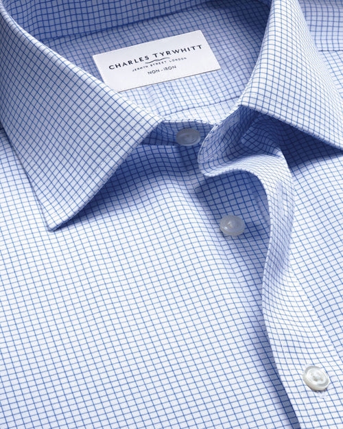 Charles Tyrwhitt Non-Iron Twill Check Shirt - Cornflower Blue