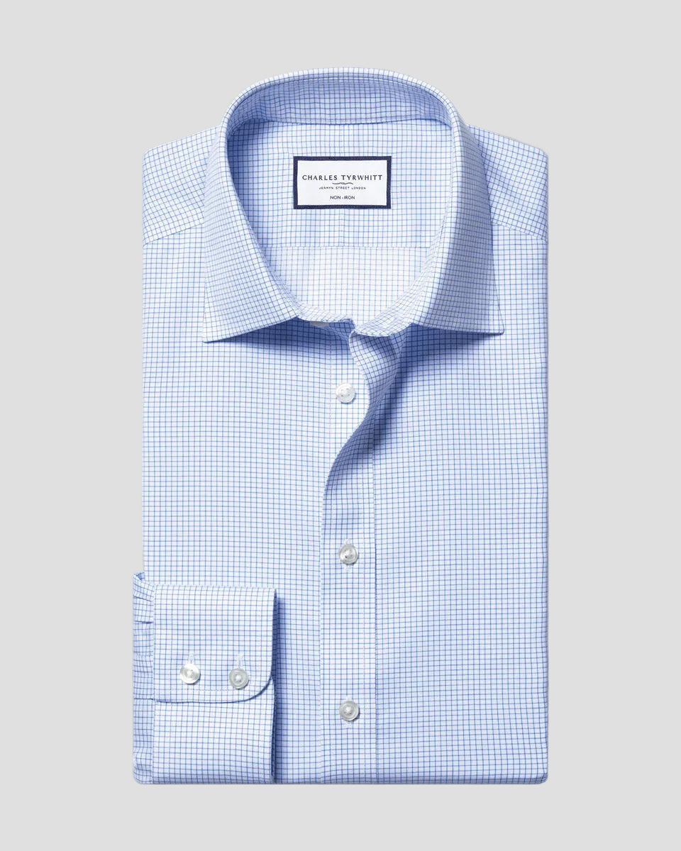 Charles Tyrwhitt Non-Iron Twill Check Shirt - Cornflower Blue