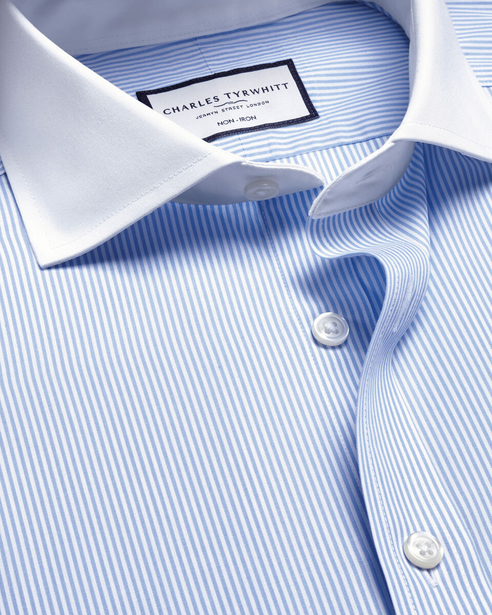 Charles Tyrwhitt Cutaway Collar Non-Iron Poplin Stripe Winchester Shirt - Sky