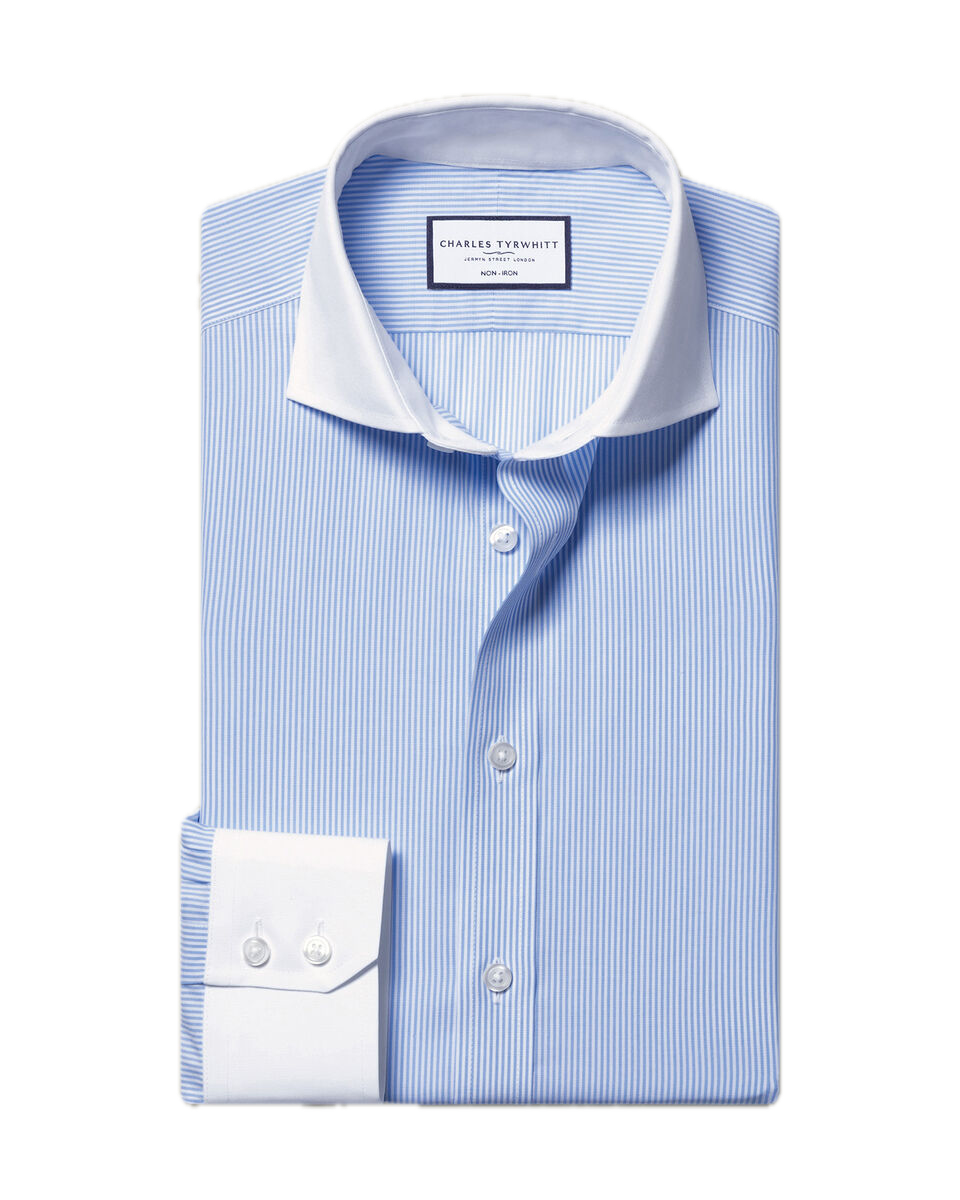 Charles Tyrwhitt Cutaway Collar Non-Iron Poplin Stripe Winchester Shirt - Sky