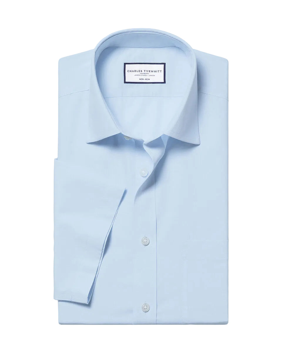Charles Tyrwhitt Non-Iron Poplin Short-Sleeve Shirt - Sky Blue
