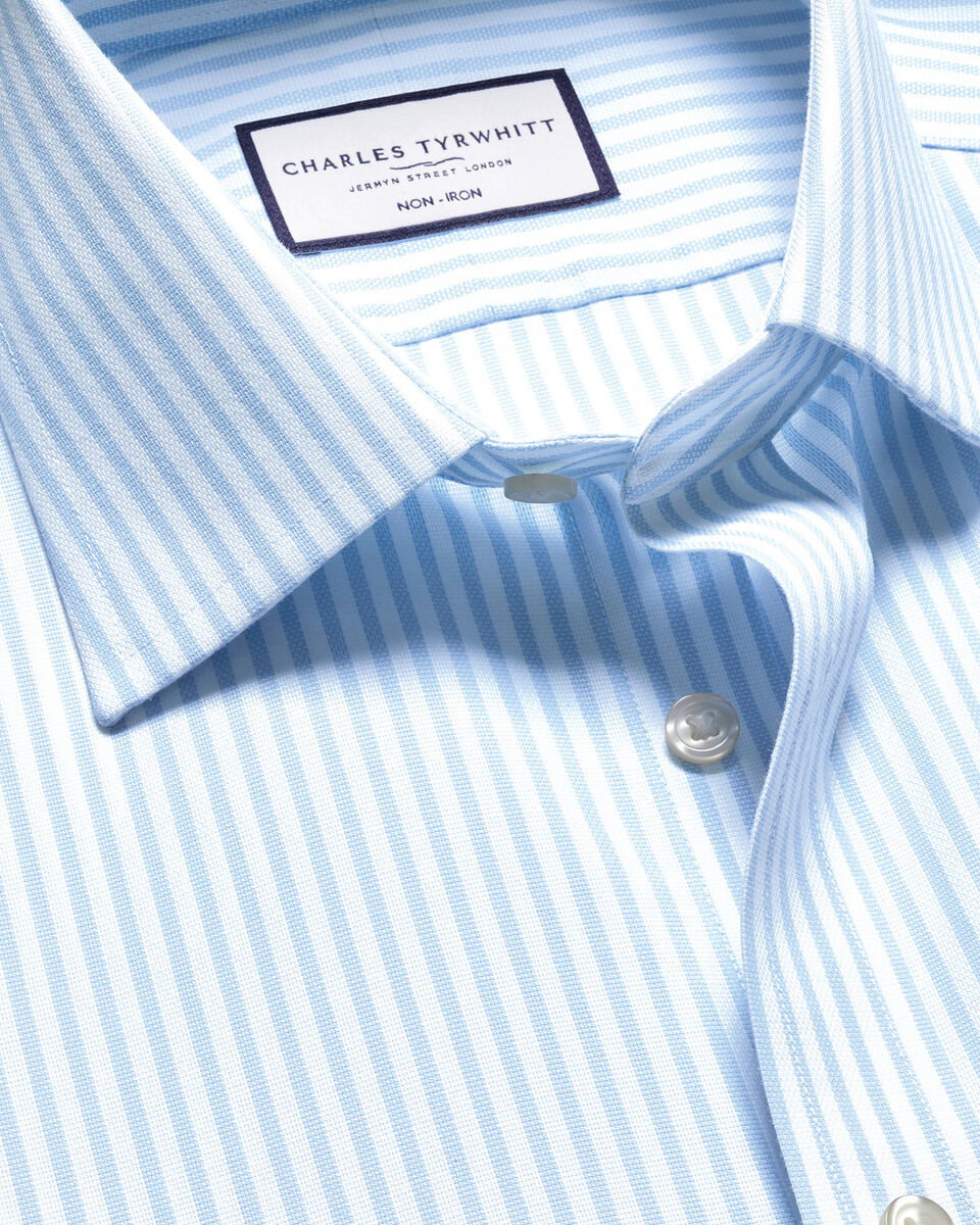 Charles Tyrwhitt Non-Iron Royal Oxford Stripe Shirt - Sky Blue