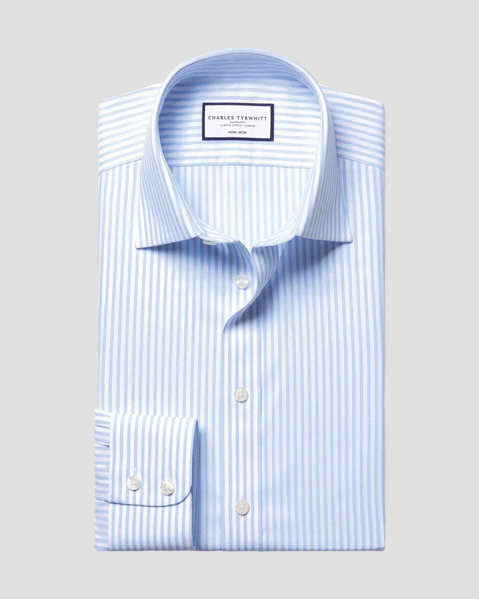 Charles Tyrwhitt Non-Iron Royal Oxford Stripe Shirt - Sky Blue