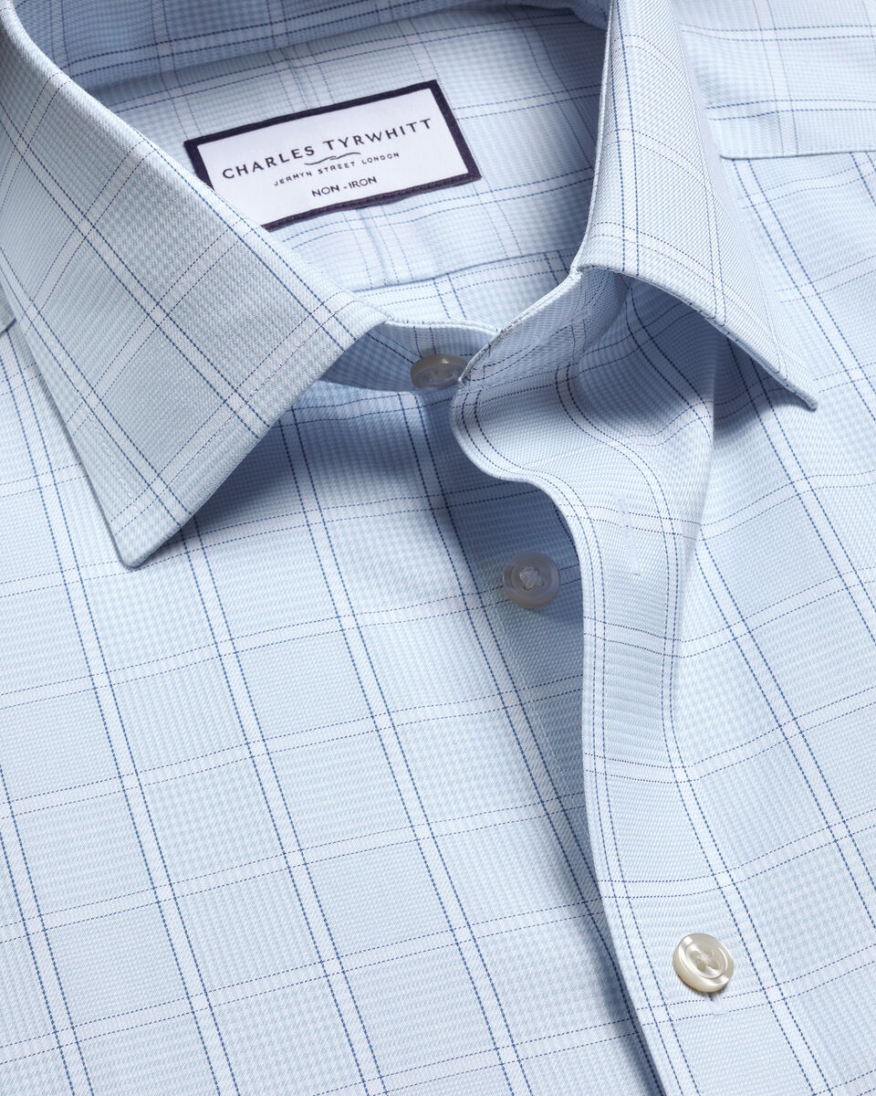 Charles Tyrwhitt Non-Iron Twill Prince of Wales Check Shirt - Light Blue