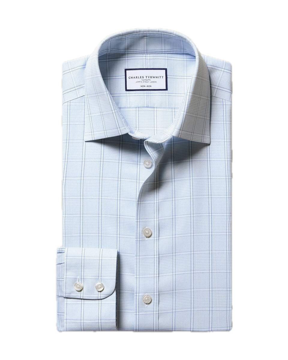 Charles Tyrwhitt Non-Iron Twill Prince of Wales Check Shirt - Light Blue