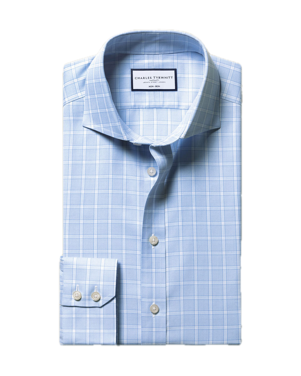 Charles Tyrwhitt Non-Iron Twill Check Shirt - Sky Blue