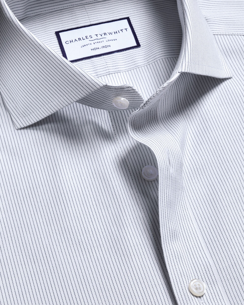 Charles Tyrwhitt Non-Iron Twill Stripe Shirt - Indigo Blue