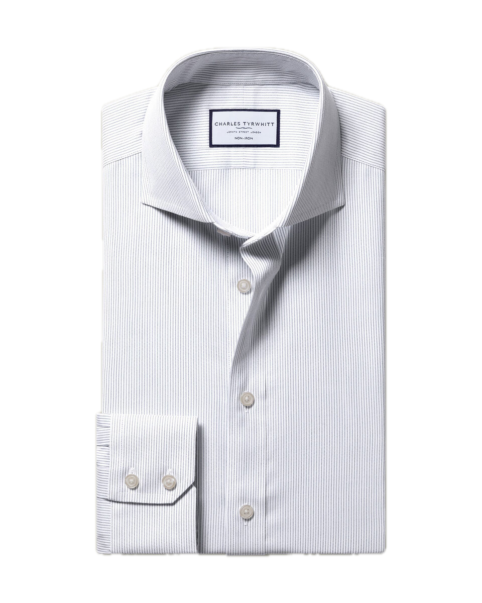 Charles Tyrwhitt Non-Iron Twill Stripe Shirt - Indigo Blue