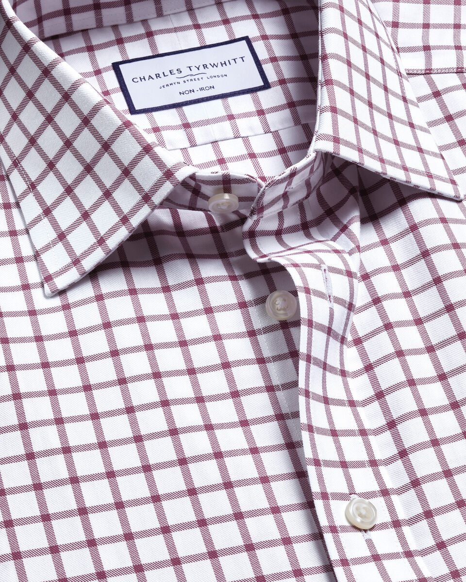 Charles Tyrwhitt Non-Iron Twill Check Shirt - Dark Pink