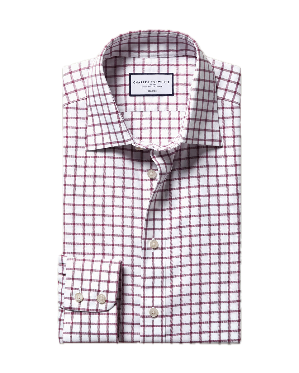 Charles Tyrwhitt Non-Iron Twill Check Shirt - Dark Pink