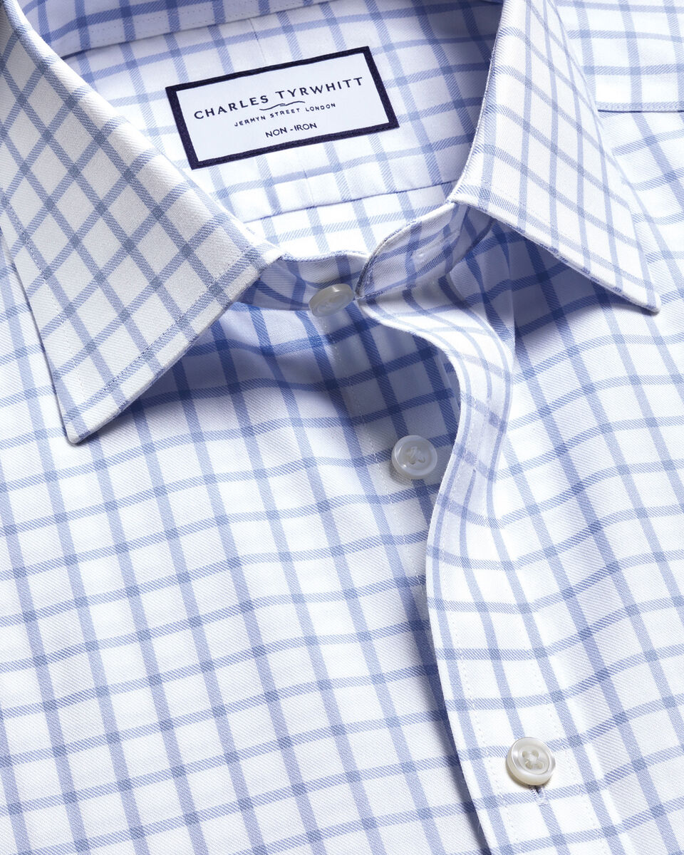 Charles Tyrwhitt Non-Iron Twill Check Shirt - Sky Blue