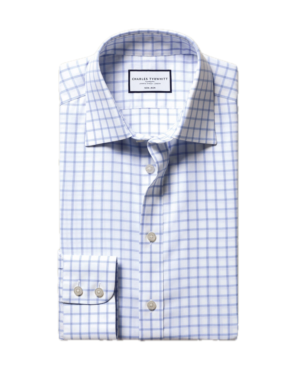 Charles Tyrwhitt Non-Iron Twill Check Shirt - Sky Blue