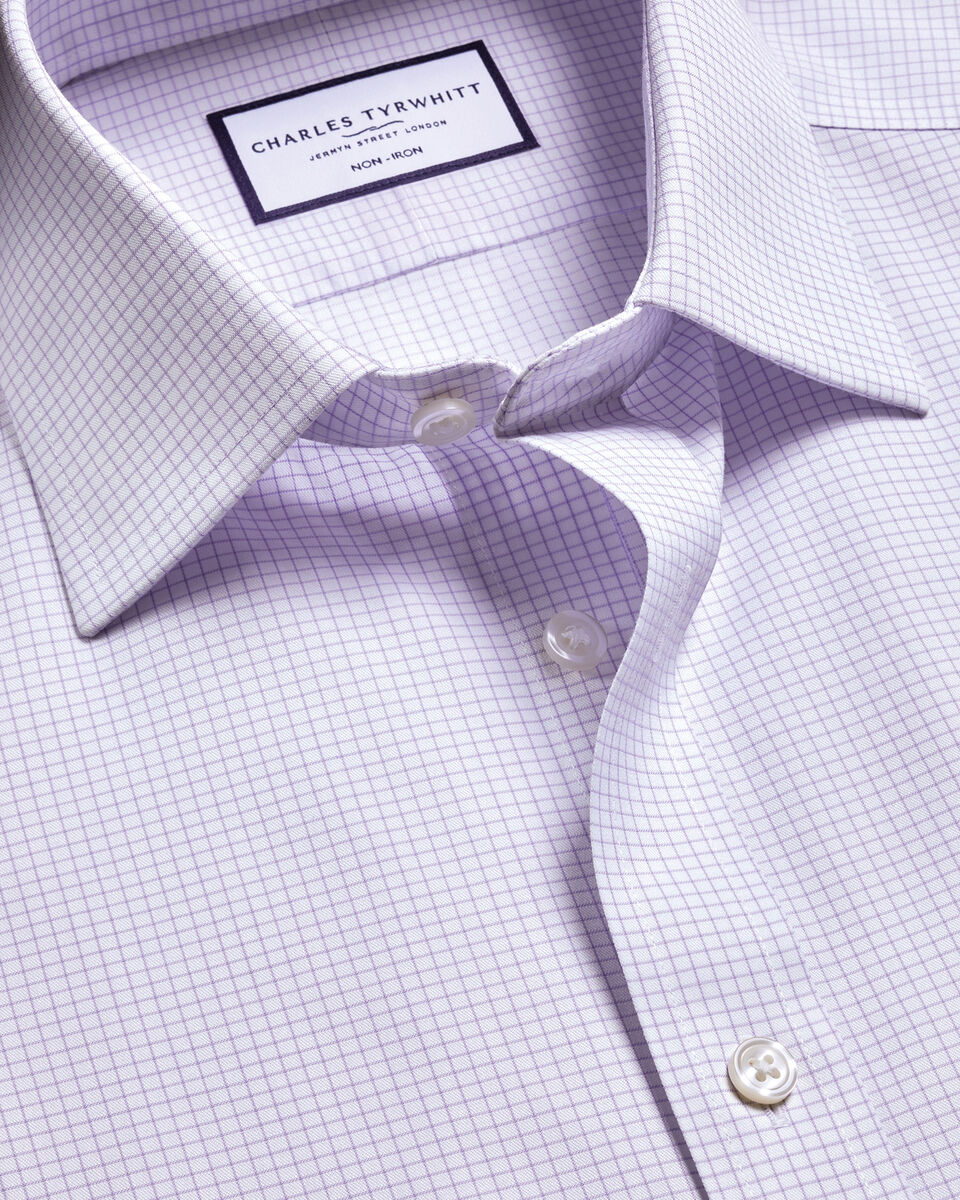 Charles Tyrwhitt Non-Iron Twill Check Shirt - Lilac