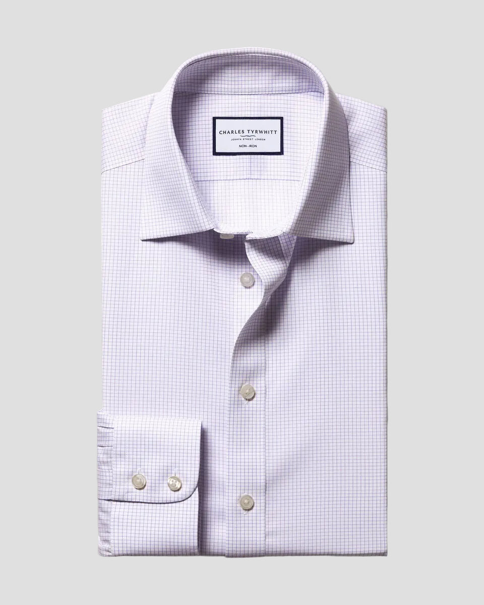Charles Tyrwhitt Non-Iron Twill Check Shirt - Lilac