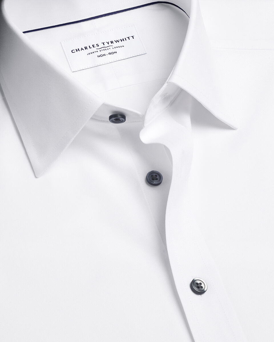 Charles Tyrwhitt Non-Iron Twill Shirt - White with Navy Buttons