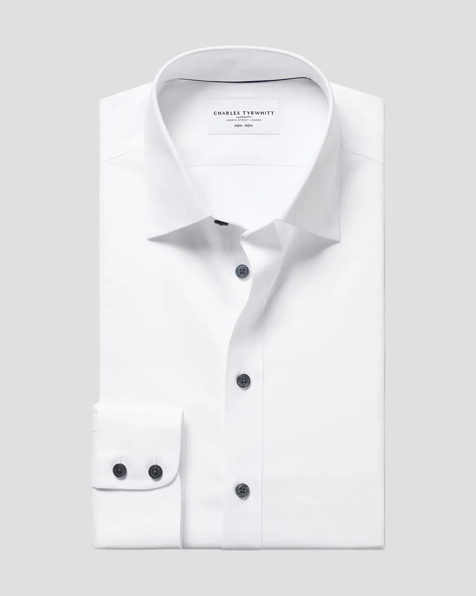 Charles Tyrwhitt Non-Iron Twill Shirt - White with Navy Buttons