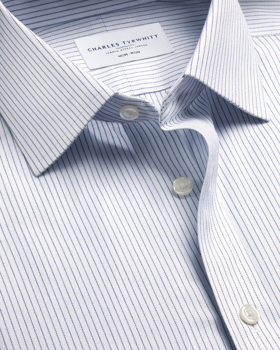 Charles Tyrwhitt Cutaway Collar Non-Iron Twill Stripe Shirt – Indigo Blue