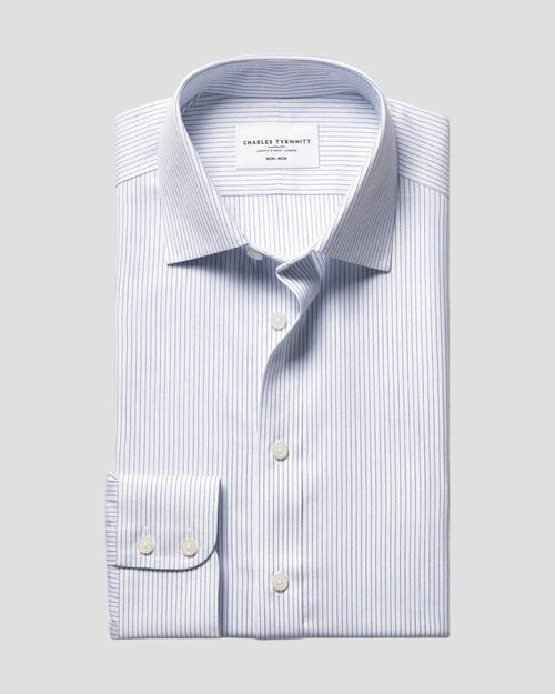 Charles Tyrwhitt Cutaway Collar Non-Iron Twill Stripe Shirt – Indigo Blue