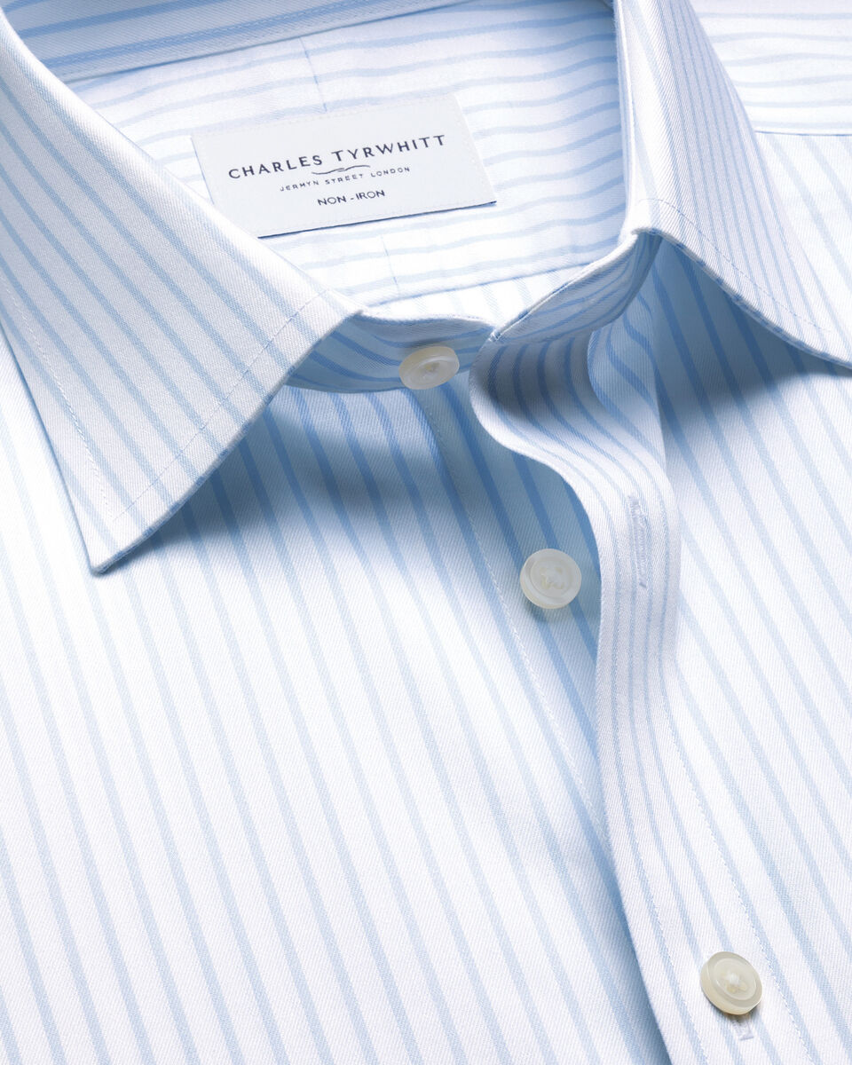 Charles Tyrwhitt Non-Iron Twill Stripe Shirt - Light Blue