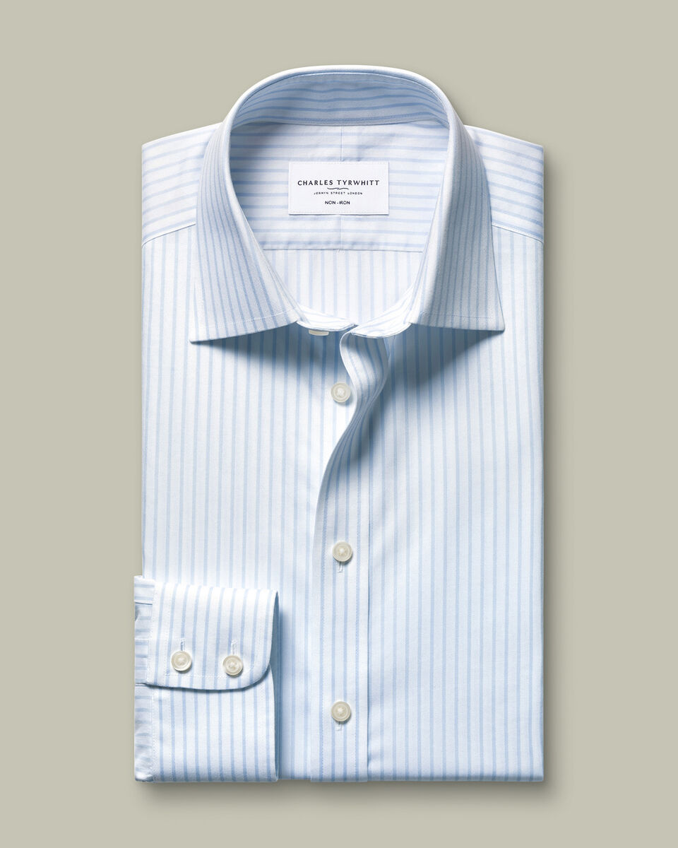 Charles Tyrwhitt Non-Iron Twill Stripe Shirt - Light Blue